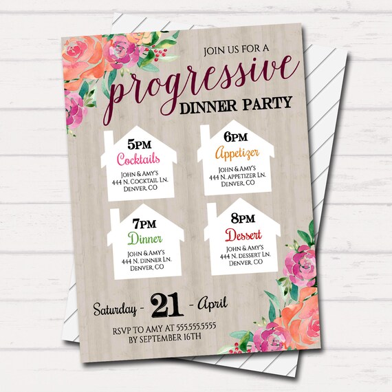 Editable Progressive Dinner Party Invitation Neighborhood Etsy