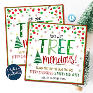 Appréciation de Noël Merci Étiquettes cadeaux, Vous êtes TREE-mendous, Vacances Merci Étiquettes cadeaux Employé Entreprise Personnel Enseignant Idée, MODIFIABLE
