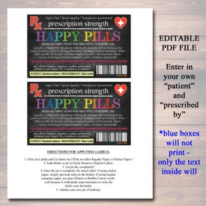 EDITABLE Happy Pills Label, Funny Gag Gift Professional Office Gift, Christmas Gift, Birthday ...