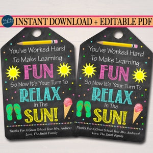EDITABLE School&#39;s Out Summer is Here Teacher Thank You Tags, Teacher Appreciation INSTANT DOWNLOAD Printable End Of School Year Teacher Gift