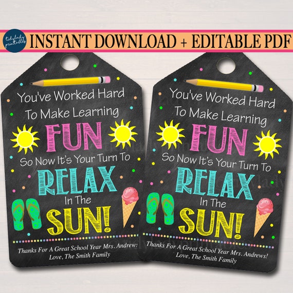 EDITABLE School's Out Summer is Here Teacher Thank You Tags, Teacher
