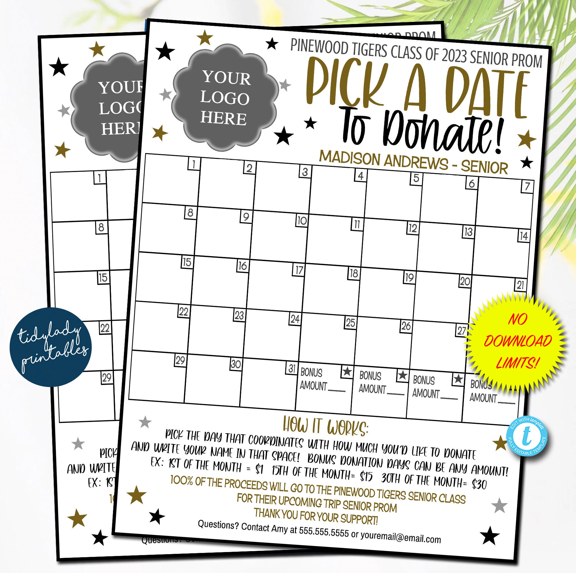 EDITABLE Prom Pick A Date To Donate Printable Senior Class Etsy Israel