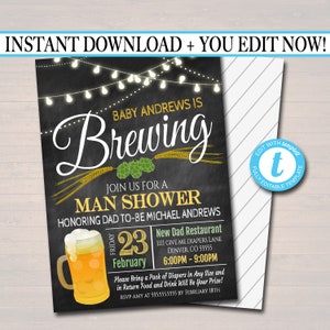 Editable Man Shower Baby Invitation Chalkboard Printable Beer Dudes and Diapers Party Invite Diaper Shower, Baby is Brewing INSTANT DOWNLOAD