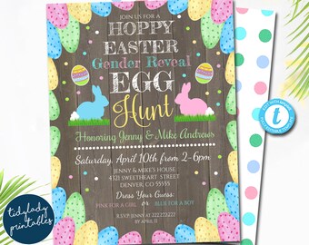 Easter Gender Reveal Invitation: Egg Hunt Baby Shower (EDITABLE TEMPLATE)