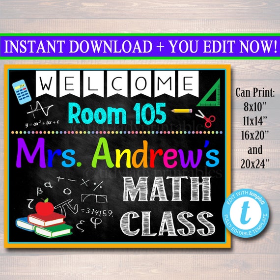 Math Teacher Classroom Door Sign Printable Classroom Sign