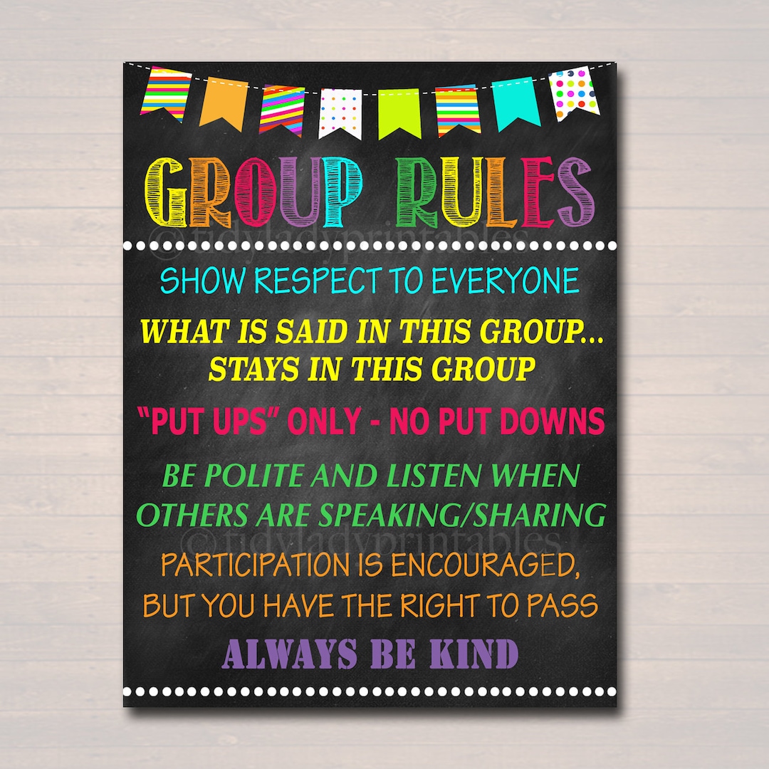 Counseling Group Rules Poster: Chalkboard Office Decor (digital ...
