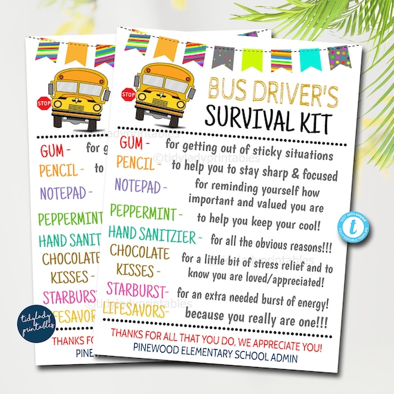 Bus Driver's Survival Kit Gift Tags, National Bus Driver Appreciation