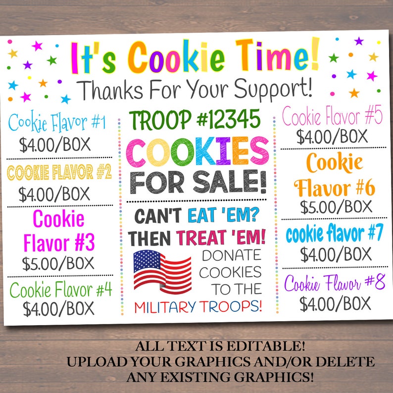 EDITABLE Cookie Booth Sign Digital File Troop Leader Cookie Etsy