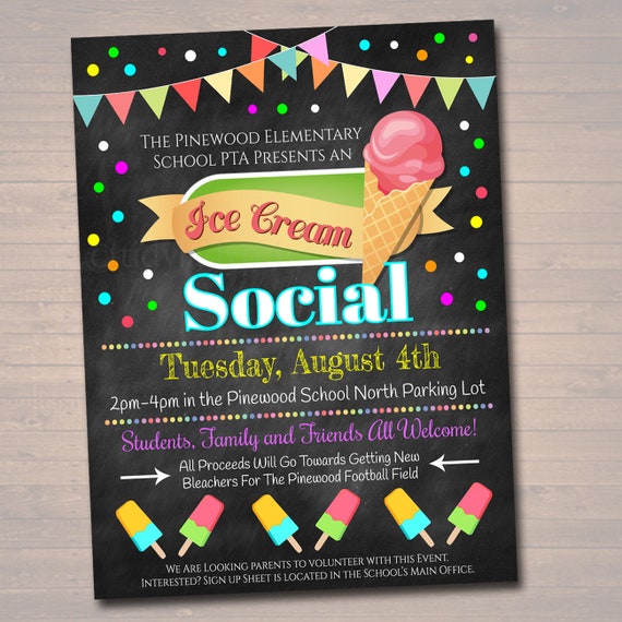 Editable Ice Cream Social Flyer: Chalkboard PTA Invite (Digital Download)