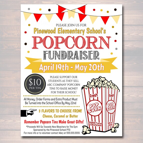 Editable Popcorn Fundraiser Flyer Printable Pta Pto School Etsy