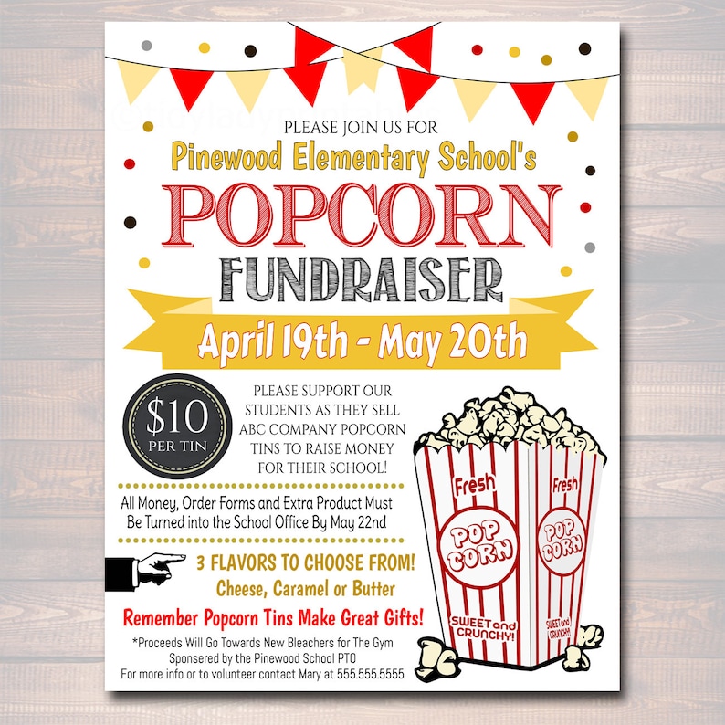 EDITABLE Popcorn Fundraiser Flyer Printable PTA PTO School Etsy