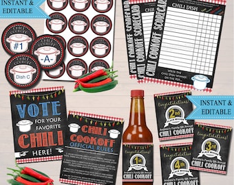 Chili Cookoff Party Set, Awards, Party Signs, Scorecards Holiday BBQ Printable Chili Label Prizes, Potluck Company Party, Fundraising Event