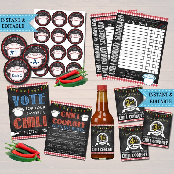 Chili Cookoff Party Set, Awards, Party Signs, Scorecards Holiday BBQ Printable Chili Label Prizes, Potluck Company Party, Fundraising Event Il_570xn