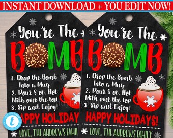 Hot Chocolate Bomb Gift Tag: Editable Christmas Teacher Staff (Digital Download)