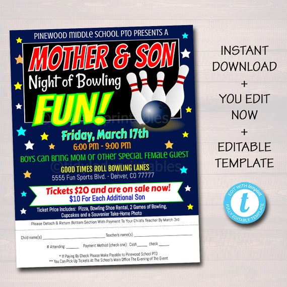 Mother Son Bowling Flyer Dance Date Invitation Family Game - Etsy.