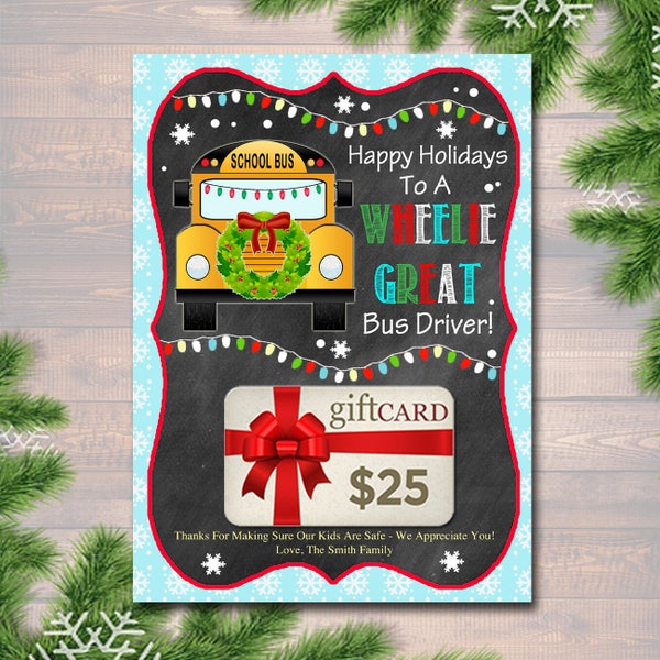 Christmas Bus Driver Gift Card Holder, Printable Holiday Gift Xmas Gift Card, Wheelie Great School Bus Driver, Editable, INSTANT DOWNLOAD