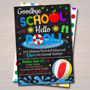 EDITABLE End of School Pool Party Invitation, Printable Digital Invite, Goodbye School Hello Pool Party, Backyard bbq Invite, Splish Splash image 2