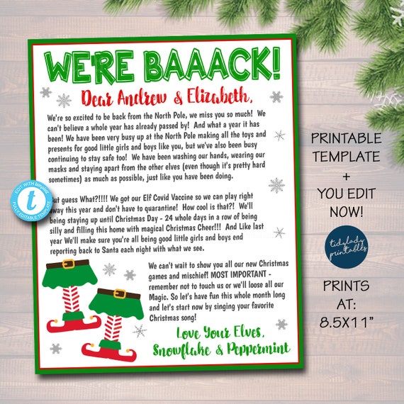2021 Elf Letter, Hello from the Elves Letter for Kids, Christmas We're Back! Hello from Elves, Christmas Letter Printable, EDITABLE TEMPLATE Il_570xn