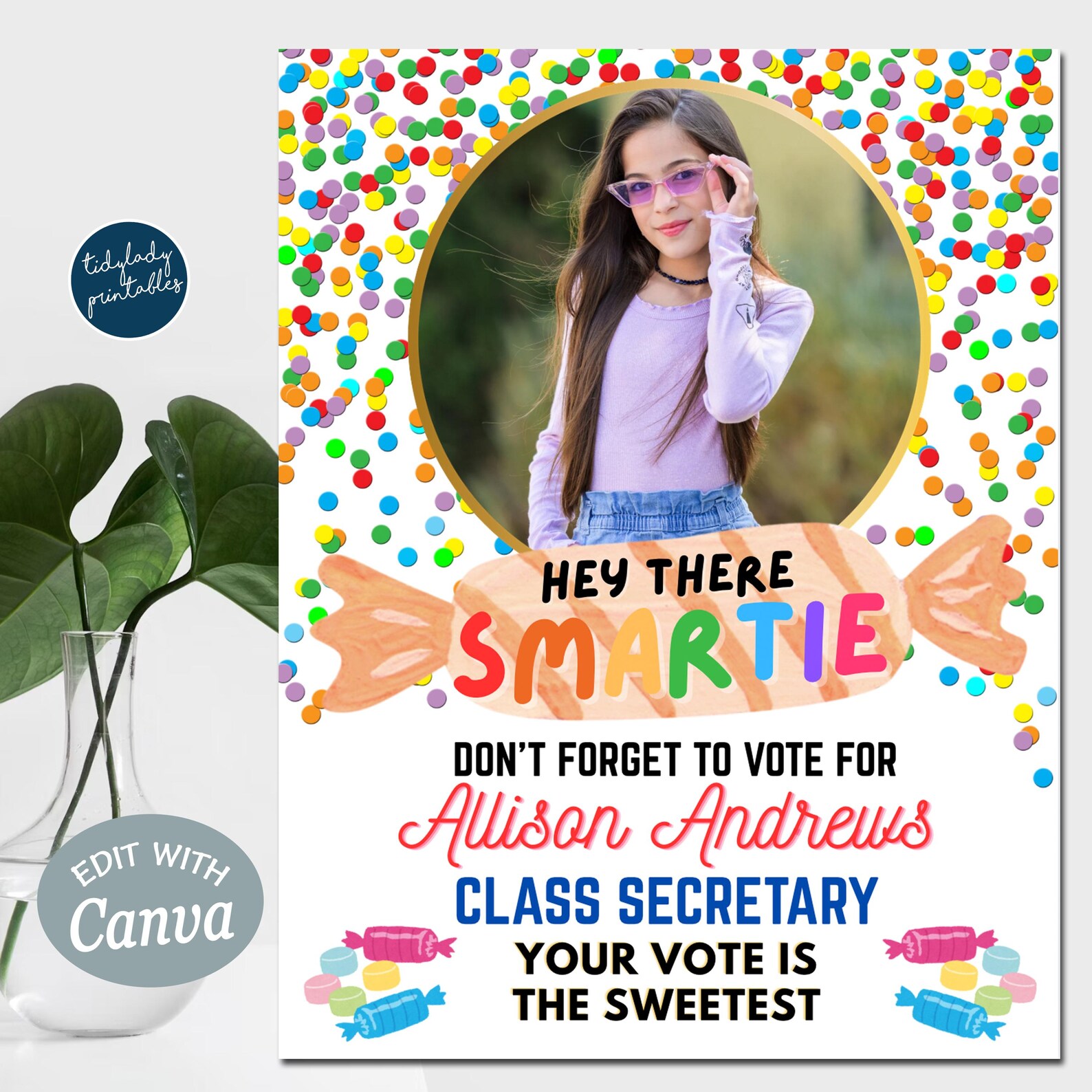 Vote Candy Candy Vote Poster: Class President Campaign, Customizable Canva ...
