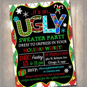Christmas Ugly Sweater Party Invitation, Christmas Party Invitation, Holiday Worst Invite Adult Xmas Party, Holiday Ugly Sweater, EDITABLE image 2