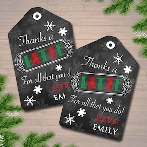 Étiquettes-cadeaux MODIFIABLES, Merci un Latte Gift Tags, Christmas Thanks a Latte Gift Card Holder, Printable Holiday Teacher Gifts, INSTANT DOWNLOAD