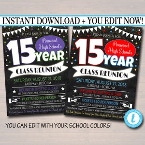 Bearbeitbare Einladungsvorlage - Jedes Jahr! Alle Schulfarben! College, High School Reunion Faux Kreidetafel Einladung INSTANT DOWNLOAD