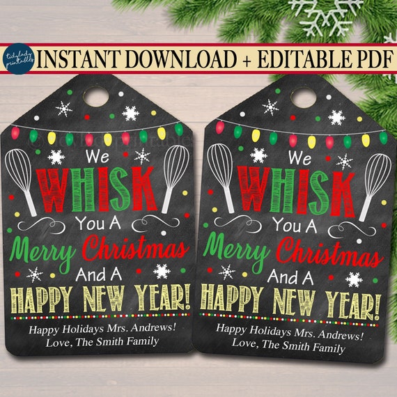 Christmas Gift Tags, We Whisk You a Merry Christmas, Holiday Favor, Teacher, staff Volunteer White Elephant, Xmas Kitchen Bakery Treat Tag Il_570xn
