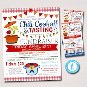 EDITIERBARE Chili Cookoff Dinner Fundraiser Flyer Ticket Set, pto pta Church Community School Benefizveranstaltung, Gumbo Soup Invite SOFORT DOWNLOAD