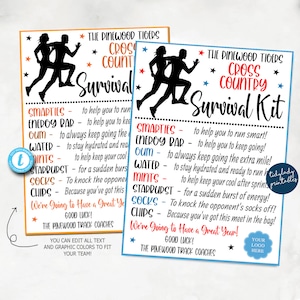 BEWERKBARE Cross Country Survival Kit afdrukbaar, Track Team Gift, Team Kids School Sports, Runners Snack Treat Tags, Team Cadeau Idee SJABLOON