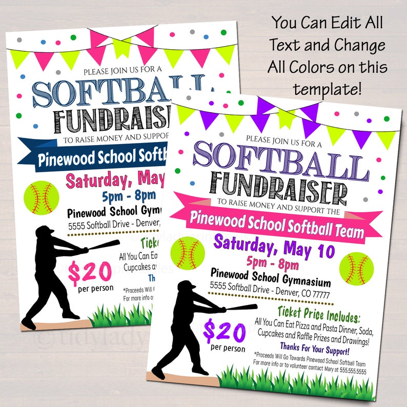 EDITABLE Softball Fundraiser Flyer Printable PTA PTO Flyer Etsy