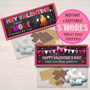 Editable S&#39;more Valentine&#39;s Day Treat Bag Toppers (Instant Download)