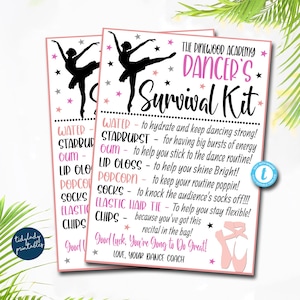 EDITABLE Dancer Survival Kit Printable, Dance Studio Gift, Kids Girl Ballerina Dancer, Dance Recital Snack Treat Tags Gift Idea TEMPLATE