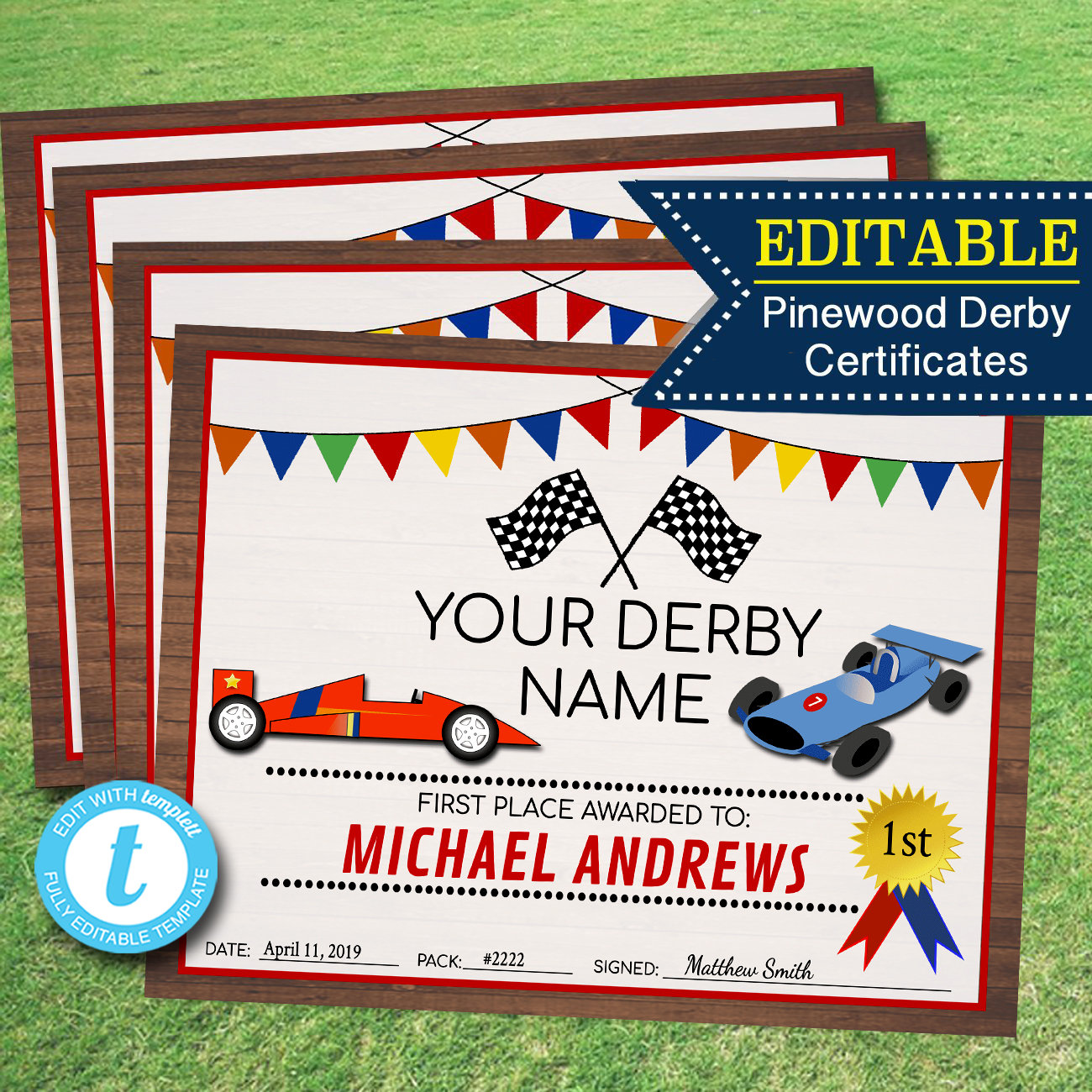 EDITABLE Derby Award Certificates INSTANT DOWNLOAD Boy Scouts, Cub Scouts,  Eagle Scouts Pack Den Activity, Boy Scout Pinewood Derby Prize Inside Pinewood Derby Certificate Template