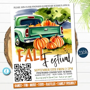 Fall Festival Fall Harvest Flyer, Printable Fall Fest Autumn Halloween Invitation, Community Event, Church School Fall Street Party EDITABLE