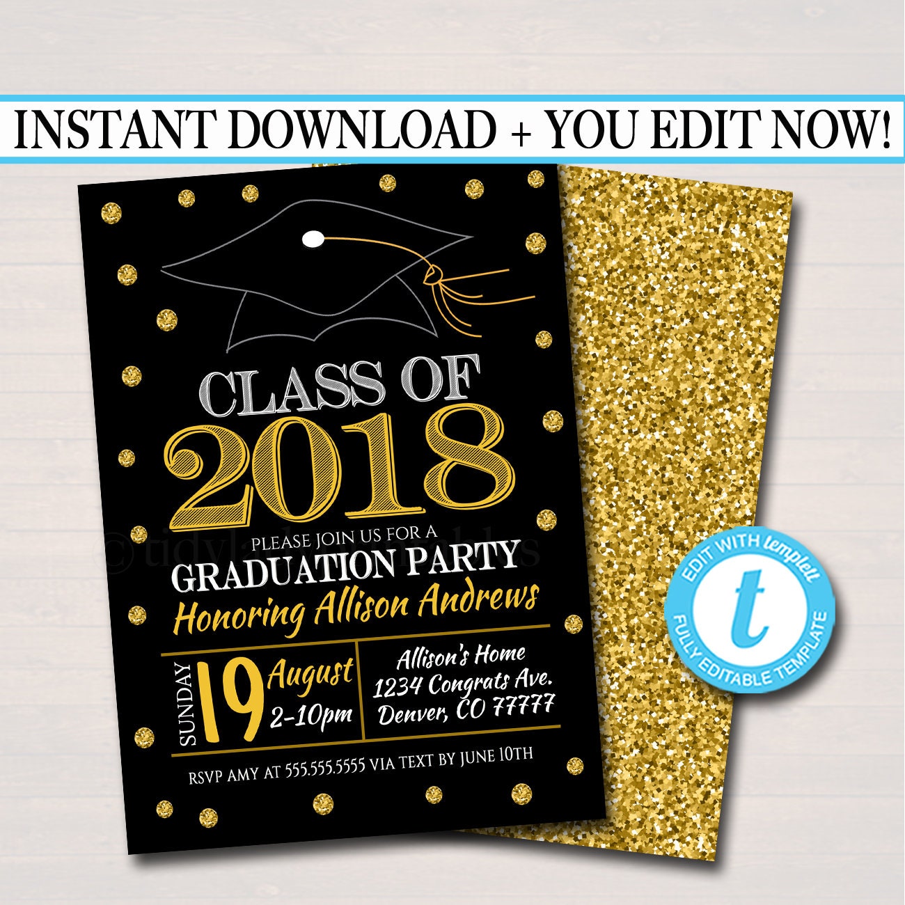 EDITABLE Graduation Party Invitation High School Graduation | Etsy