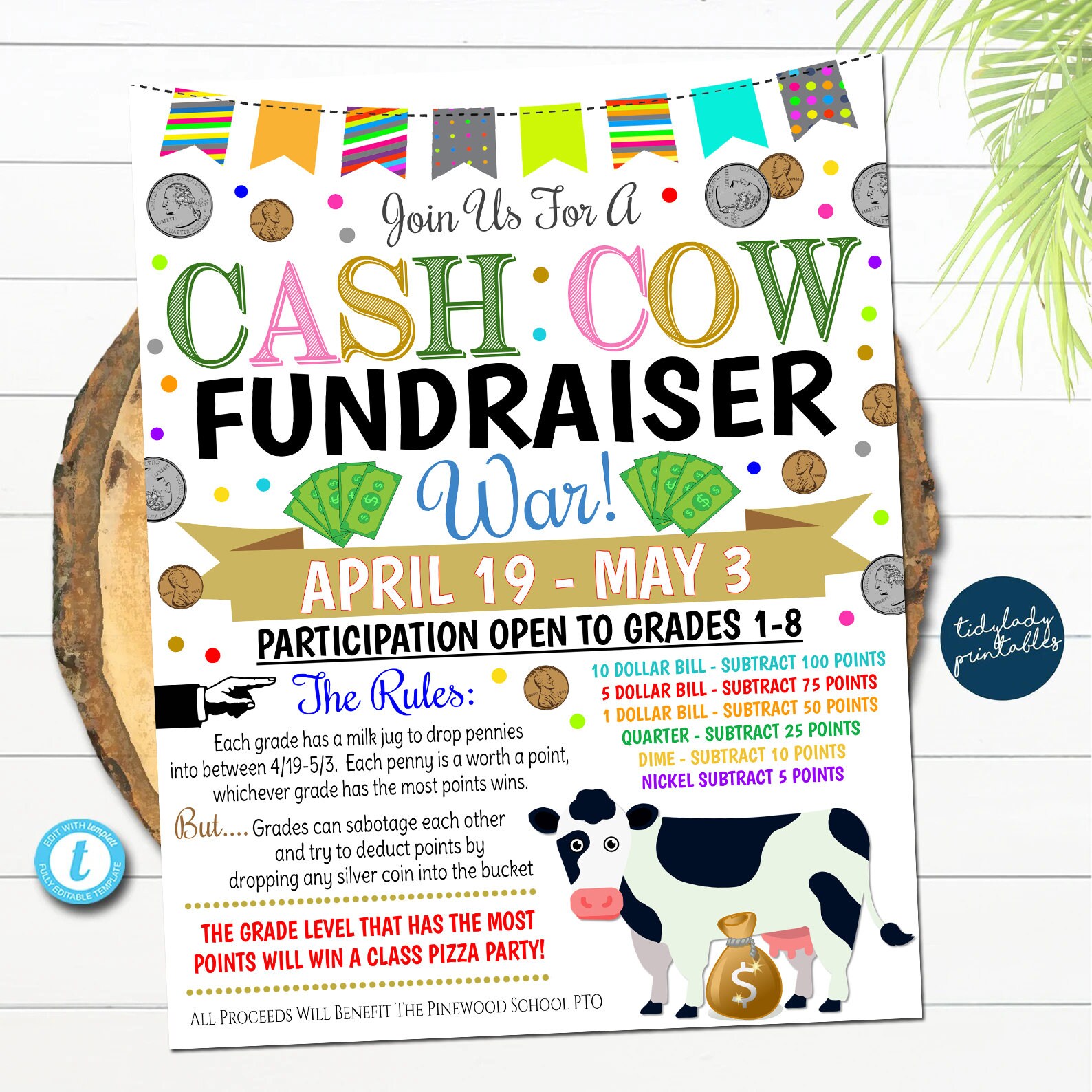 Cash Cow Fundraiser Flyer: Editable School Event Template - Etsy