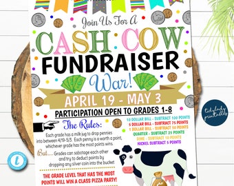 EDITABLE Cash Cow Fundraiser Flyer, Dollar Wars, Printable Handout, School Fundraiser Event, Church, Nonprofit PTO PTA Event, Template