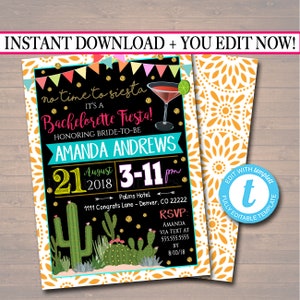 BEWERKBARE Fiesta Bachelorette Party uitnodiging Cinco De Mayo, Girls Weekend Party Uitnodigen, Desert Cactus Boho Gold Glitter INSTANT DOWNLOAD