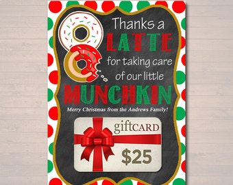 EDITABLE Christmas Thanks a Latte Coffee Donut Gift Card Holder Printable Teacher Gift Daycare Teacher Gift Babysitter Gift INSTANT DOWNLOAD