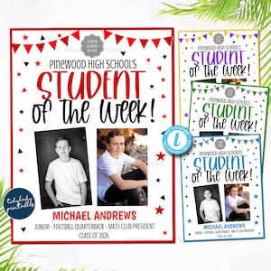 Student of the Week Printable, School Pto Pta, Classroom Teacher Printables, Featured Star Student of the Week, EDITABLE TEMPLATE