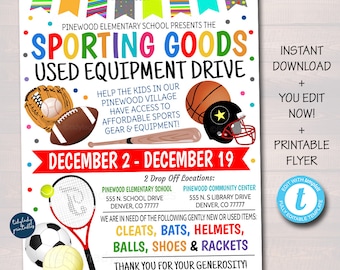 Sports Equipment Drive Flyer: Editable Template (Digital Download)