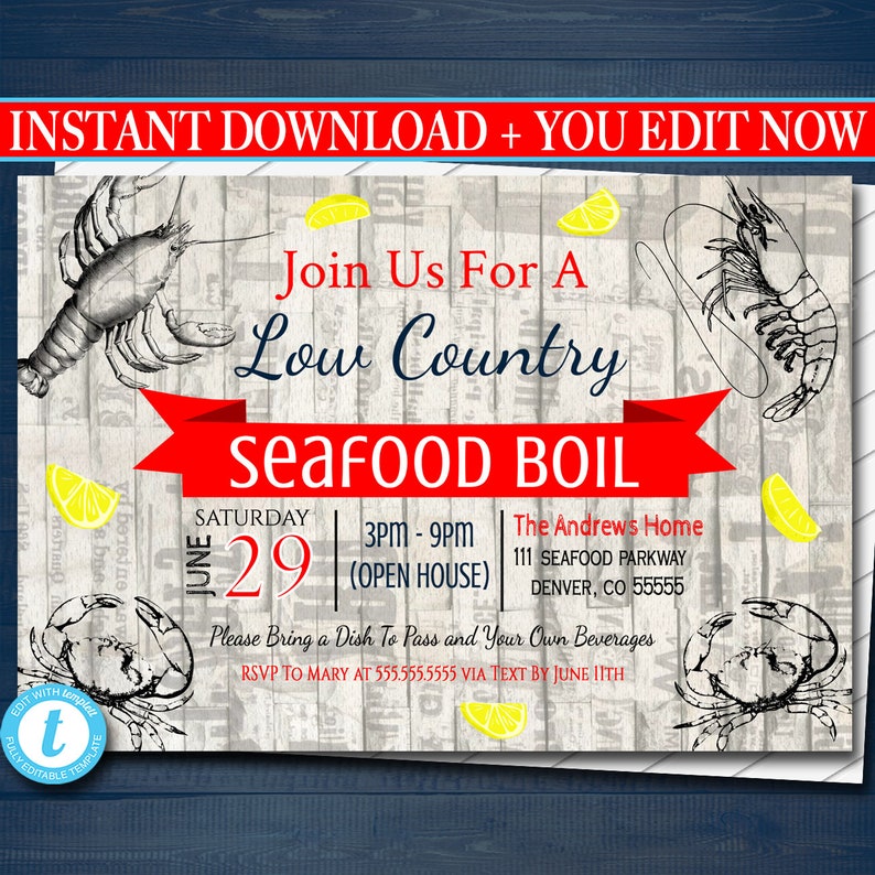 EDITABLE Seafood Boil Invitation Low Country Company Picnic | Etsy