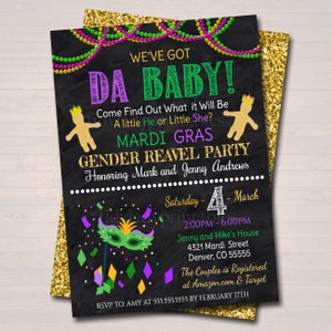 EDITABLE Mardi Gras Gender Reveal Party Invitation, Green Purple Gold Invite Baby Shower Sprinkle King or Queen New Orleans INSTANT DOWNLOAD image 2