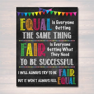 Fair Vs. Equal Classroom Printable Poster, School Counselor Office, Growth Mindset Classroom Poster, School Decor Teacher Principal Wall Art