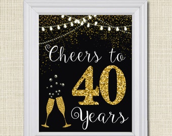 Cheers to 40 Years Sign: Gold Glitter Party Decoration (Digital Download)