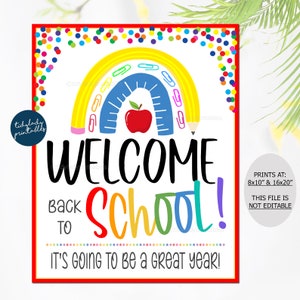 Welcome Back to School Sign: Rainbow Decor (Digital Download)