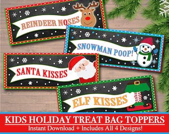 Christmas Treat Bag Toppers: Holiday Printable Food Tags (Instant Download)