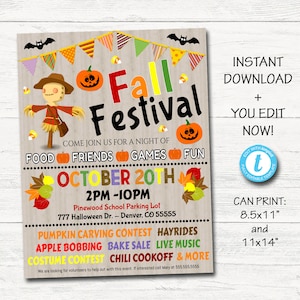 EDITABLE Fall Festival Fall Harvest Flyer/Poster Printable Halloween Invitation, Community Halloween Event, Church School Halloween Party