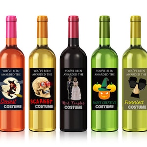 Halloween Costume Contest Awards, Funny Adult Halloween Labels, Halloween Party Decor, Halloween Host, Custom Printable Wine Labels Set of 5