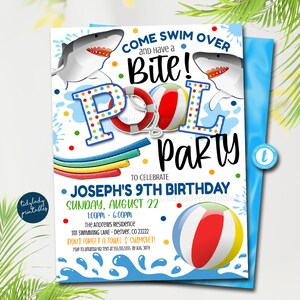 Shark Pool Party Birthday Invitation: Editable Summer Bash
